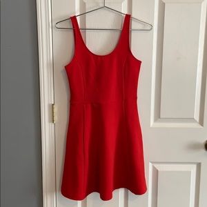 Red Scoop Neck Skater Dress